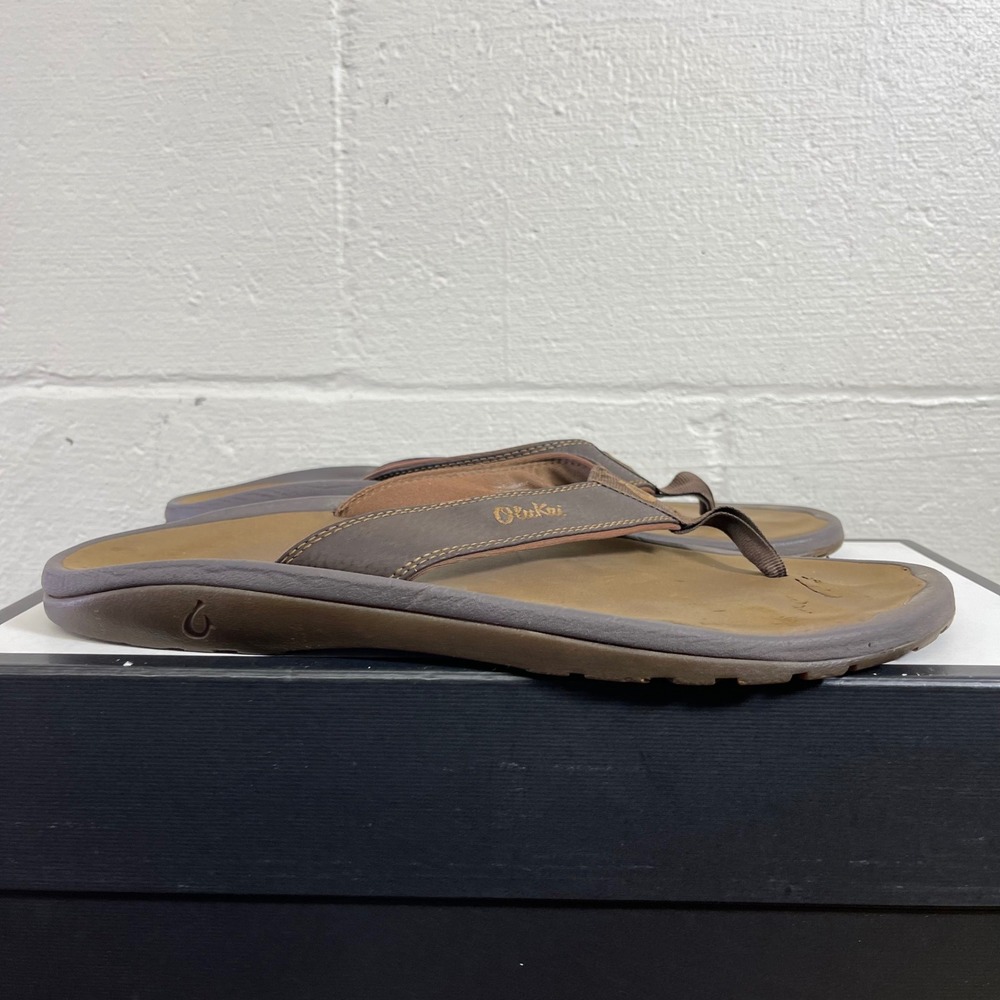 OluKai Ohana Flip Flop Sandals Brown Water Resistant Thong 10110-4827 Men's 11